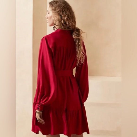 NWT! BANANA REPUBLIC RED SUNSET FLOUNCE HEM MINI DRESS - Size LARGE 💛 - Picture 4 of 4